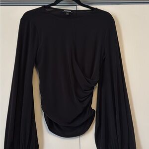 Express Black Draped Long Sleeve Blouse